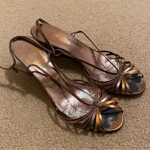 Beene Bag Vintage Strappy Wedge Gold Size 7